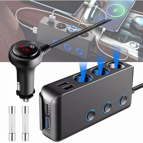 Adaptador para encendedor de cigarrillos,Adaptador de 3 vías para encendedor de cigarrillos de coche de 12V/24V con 4 puertos USB (1/5)