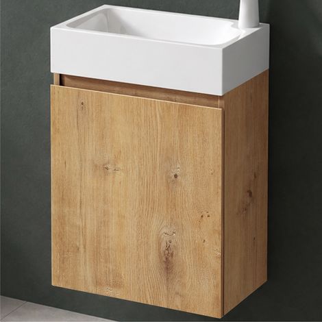Mai & Mai Ensemble de Meuble de Salle de Bain Meuble sous Lavabo Suspendu Marron Clair 46x26x63cm avec Vasque PS02
