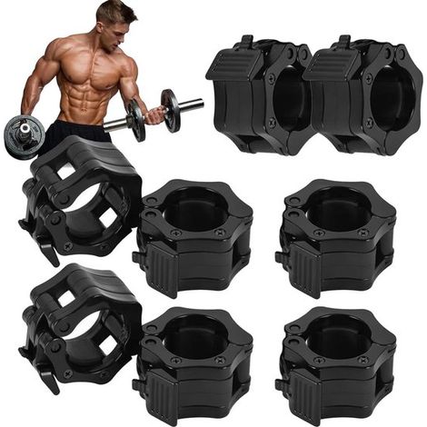 Confezione da 8 morsetti per manubri da 30 mm - a sgancio rapido, adatti per sollevamento pesi, fitness e accessori per allenamento, neri. (1/5)