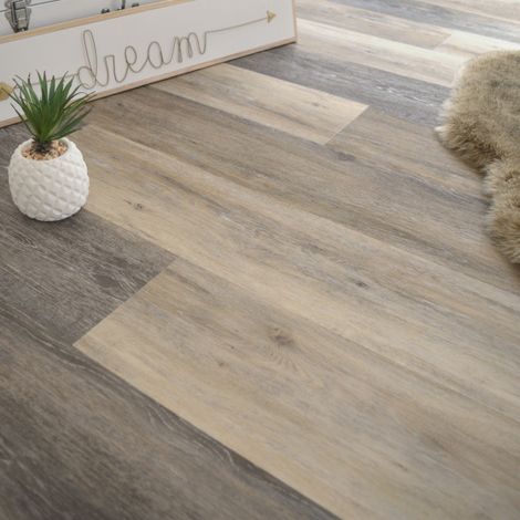 Décoweb – Lame sol vinyle rigide clic 5G – Parquet chêne brossé panaché – 122 cm x 18 cm – Surface 1,76 m² – Résistance à l'humidité (1/5)