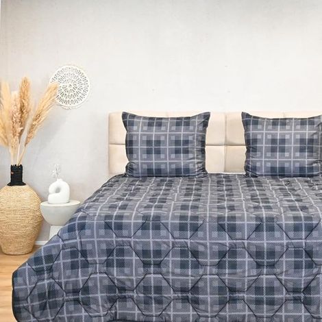 240x220 Lits Jumeaux Couette Lavable sans Housse Couette imprimée sans Housse Couette avec Impression Couette ajustée Grey Tartan (1/3)