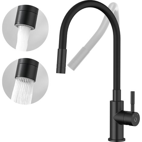Cecipa Rubinetto Cucina Flessibile Rubinetto con 2 Tipi di Getti, Miscelatore Cucina Pieghevole, Miscelatore Lavello Flessibile con Acqua Calda e Fredda (Nero)