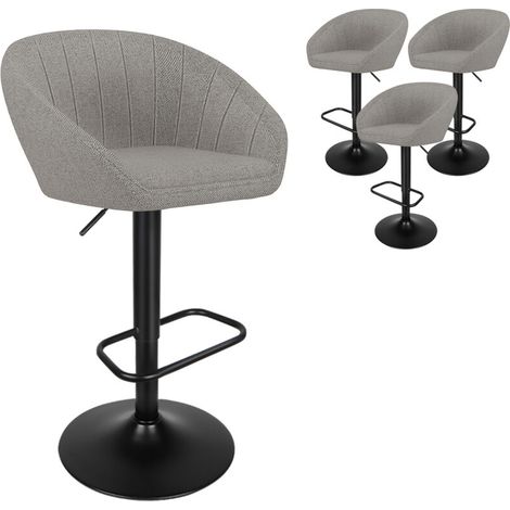 Lot de 4 tabourets de bar scandinaves en lin naturel - pour chaises de hauteur de comptoir de 90 cm avec large assise semi-circulaire et pieds en acier noir Tabourets pour îlot de cuisine (ensemble d (1/5)