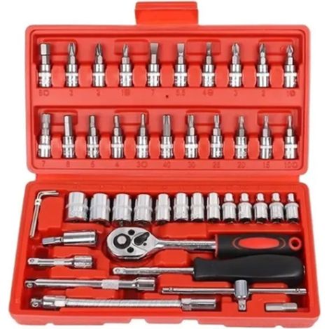 46 Pièces Clé à Cliquet Acier à Outils Embouts Tournevis Douilles Jeu de Main pour Réparation (1/5)