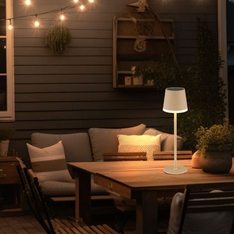 Lampada solare da tavolo lampada da esterno color sabbia lampada da tavolo da patio lampada da balcone IP44 resistente agli spruzzi batteria ricaricabile , LED bianco caldo, DxH 11x41 cm