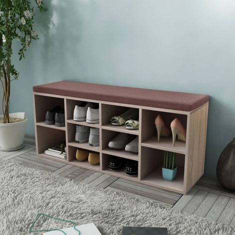 Banc de rangement à chaussures, Meuble d'entrée, Étagère de Rangement 10 compartiments Couleur chêne NKK98515 (1/5)