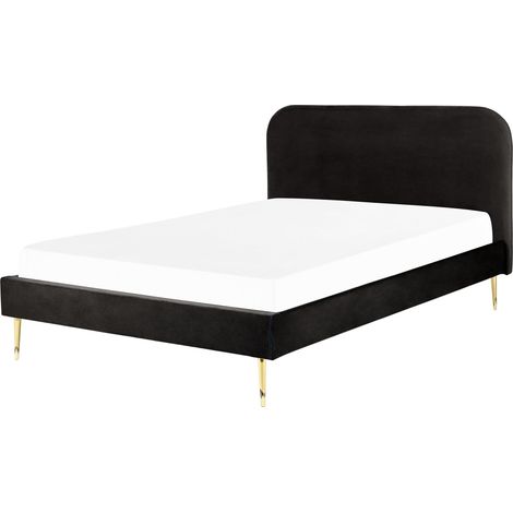 Letto matrimoniale velluto nero piedi oro minimalista 160 x 200 cm Flayat