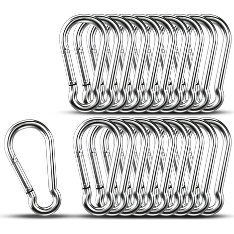 Karabinerhaken, 20 Stück, 8 cm (3,15 Zoll) lange, robuste Karabiner aus Edelstahl 304 mit Federverschluss, geeignet für Camping und Wandern, Metallclips für Seile, Ketten, Schlüsselringe (1/5)