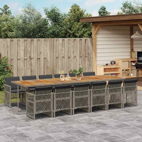 13-tlg. Garten-Essgruppe mit Kissen Grau Poly Rattan