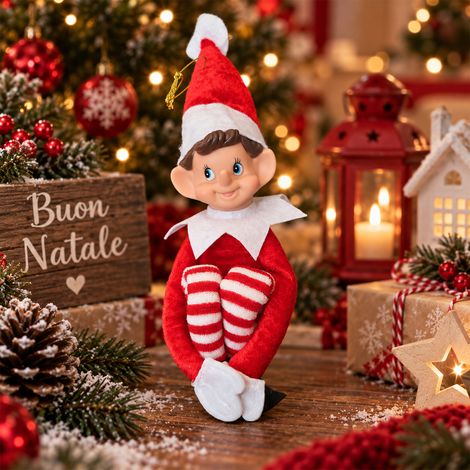 Elfo di Babbo Natale 39 cm Natalizio Decorazione Addobbo Rivestimento in Tessuto (1/5)