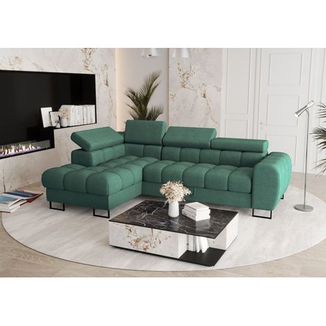 Ecksofa Schlafsofa BASTIEN in Stoff Moly Grün Ottomane Links (1/4)