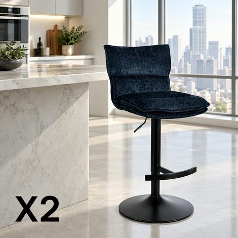 Tabouret de bar réglable en tissu bleu nuit (lot de 2) IENA (1/5)