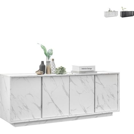 Moderne Design-Kommode mit 4 Türen in Marmoroptik 180x43x79cm Athens - Weiß (1/5)