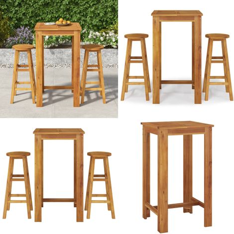Ensemble de bar de jardin 3 pcs bois d'acacia solide - Meubles De Jardin - Salon De Jardin - Set De Bar Extérieur - Table De Bar - Chaises De Bar - Home & Living