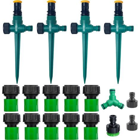 Arroseur de jardin automatique 4 pièces, arroseur de pelouse à 360°, avec raccord de tuyau, pulvérisateur d'irrigation réglable, pour grands espaces (jardin, pelouse, potager, fleurs, plantes). (1/5)