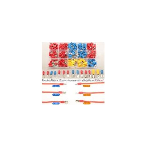 280-teiliges Set isolierter Crimp-Elektroklemmen, Sortiment an Rundverbindern, Flachsteckverbindern und Gabelverbindern von Crezuo (1/3)