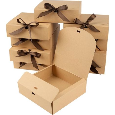 Dailygoods Geschenkbox mit Deckel 10 Stück Brauner Karton 16 x 16 x 5 cm Geschenkverpackung Mit Bändern individuell gestaltbar Geschenkbox (1/5)