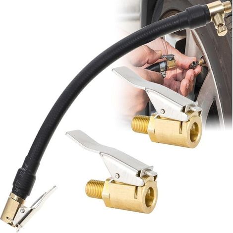 Gonfleur de Valve Tube Pompe à vélo Tuyau d'extension Cordon,Male fil caoutchouc de gonflage Gonfleur tuyau d'air du pneu,et 2 PCS Adaptateur de Valve de Pneu de Voiture (1/4)
