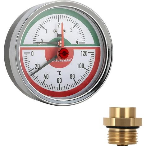 Thermo-manomètre, cadran 80 mm, 0-4 bar/120 °C, boîtier en acier noir, raccord arrière 1/2" BSP (1/5)