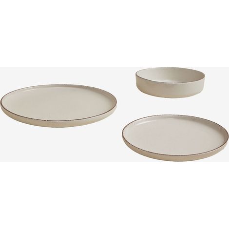 Sklum – Geschirrset 12-teilig aus Steingut Ronilena – große Teller 27cm, kleine Teller 20cm, Schalen – minimalistisch, matt, beige-braun (1/5)