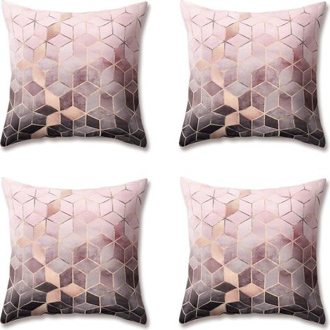 SHINING HOUSE Set mit 4 Kissenbezügen aus weichem Plüsch mit geometrischem Druck, 45 x 45 cm (1/3)