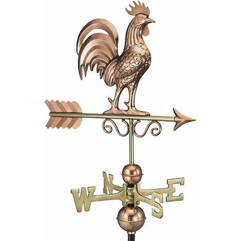Bantam Rooster Farmhouse Copper Weathervane - Steel - L47 x W47 x H86.6 cm