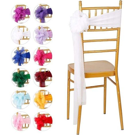 Lot de 30 rubans de chaise blancs pour mariage, banquet, décoration de fête, tissu de qualité supérieure, parfait R : BLANC TULLE (1/5)