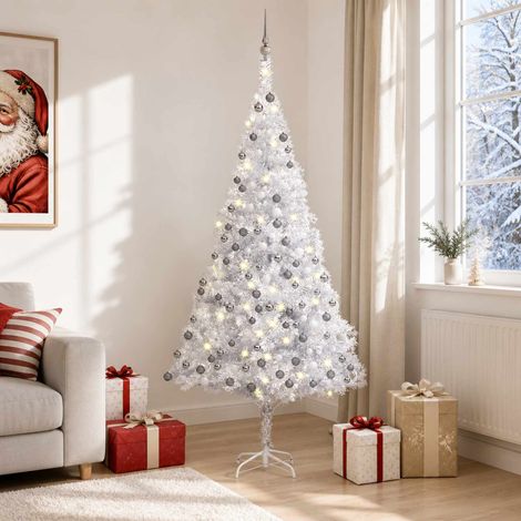vidaXL Árbol de Navidad preiluminado con luces y bolas plateado 210 cm (1/5)