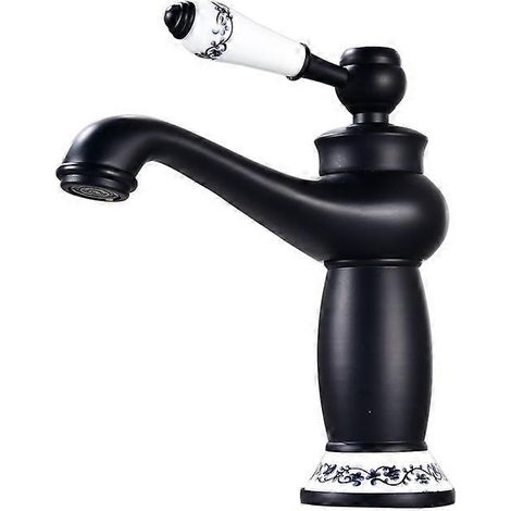 Robinet de lavabo rétro en céramique et laiton, style antique vintage, mitigeur à une poignée pour eau chaude/froide, décoration de remplacement pour cuisine et salle de bain, noir. (1/5)