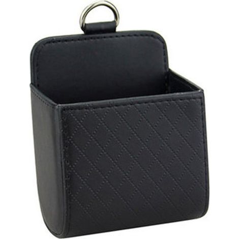 2 Pieces Car Storage Boxes with Hook, Air Vent Organizer Bag, Universal PU Leather Storage Bag for Keys, Coins, Pens, Glasses, and Cash Deposit - Black (1/3)