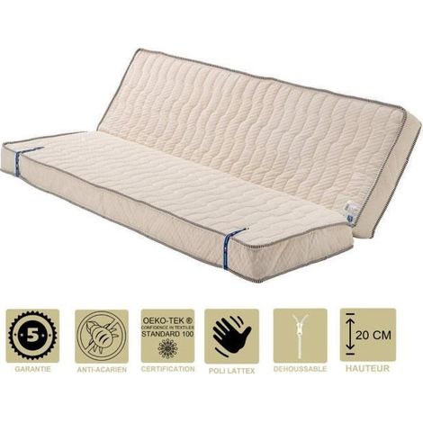 Matelas Très Ferme Pour Clic Clac 130x200 x 20 cm - Dim Assise 60 cm - 5 zones de Confort - - Noyau Mousse Poli Lattex Haute Résilience - (1/3)