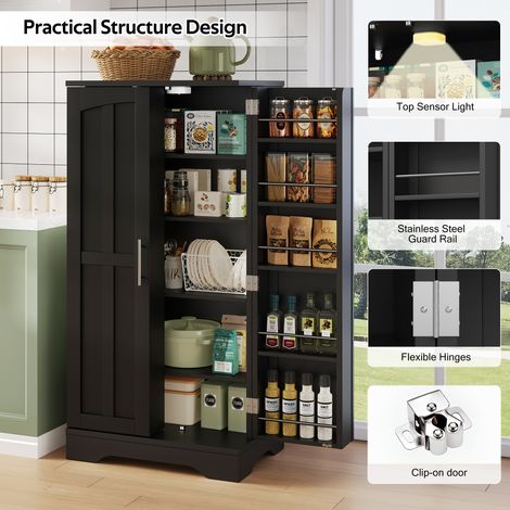 Armoire de cuisine de dimensions 120x60x40 cm, équipée d’une lumière LED. C’est une grande armoire à deux portes, dotée de compartiments réglables et de dispositifs permettant l’ouverture des portes. (1/5)