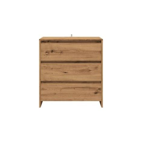 Commode 3 tiroirs en bois Klary 70cm - intemporelle et fonctionnelle-Marron clair (1/5)