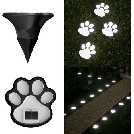 Cuatro lámparas solares en forma de patas de perro, luz blanca, ideales para la decoración de patios y terrazas. (1/4)