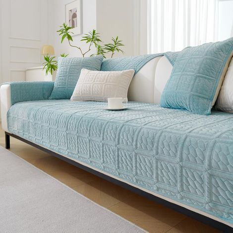 Housse de Canapé Épais Super Douce 1/2/3/4 Places en Forme de L d'angle, Housse de Canapé Protege Universelle Antidérapante pour Salon(Lait Velours Bleu, 1 PC 90 x 90cm) (1/5)