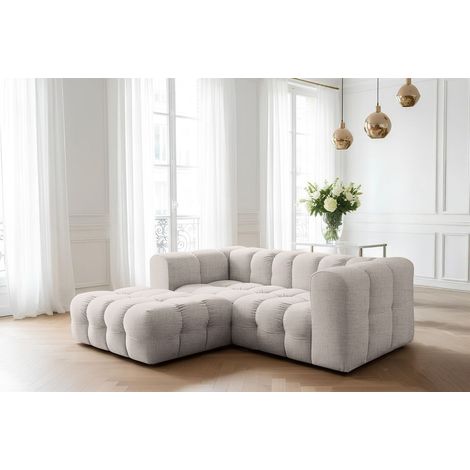 Ecksofa Designersofa SOLVIE XS in Stoff Moly Creme Ottomane Links