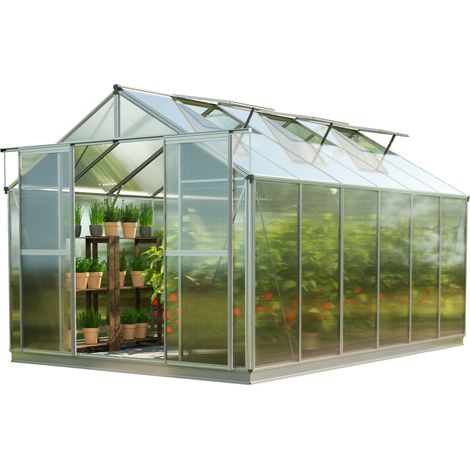 GFP Serra Topas 6 telaio in alluminio 225 x 384 cm, lastre a doppia parete di 8 mm, con apri-finestra automatico e telaio di fondazione