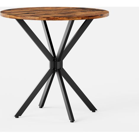 Mesa de comedor redonda industrial Ø80 cm con patas en X negra y tablero marrón (1/5)