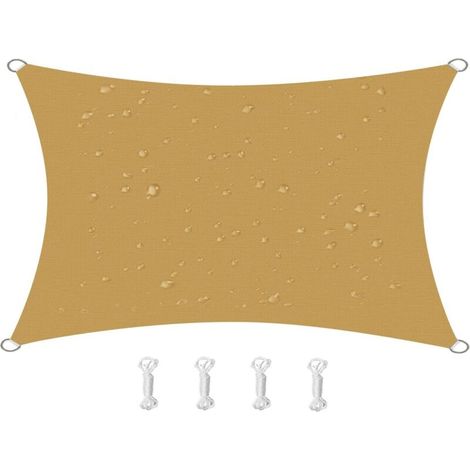Voile d'ombrage rectangulaire, imperméable, coupe-vent et anti-UV pour patio, jardin, terrasse 2x4m jaune sable