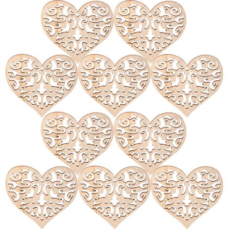 Lot de 10 cœurs creux en bois, déco artisanale pour mariage et maison, forme cœur, ornements DIY (4) (1/5)