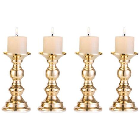 Lot de 6 bougeoirs en métal pour bougies piliers, centres de table de mariage. (1/5)