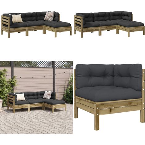 4-tlg. Garten-Sofagarnitur mit Kissen Kiefernholz Imprägniert - Kiefernholz - Imprägniertes Holz (1/5)