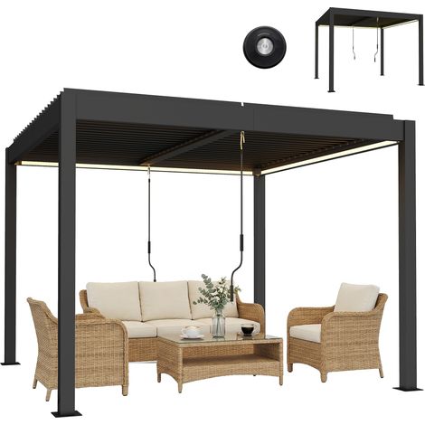 Pergola aluminium 3x3 m avec toit orientable et éclairage LED