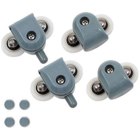 BUNTHAUS 2 paires roulettes doubles pour cabine de douche, 25 mm, pour porte de douche, poulies, durable, double porte coulissante, portes en verre, d'une épaisseur d'environ 3 à 6 mm