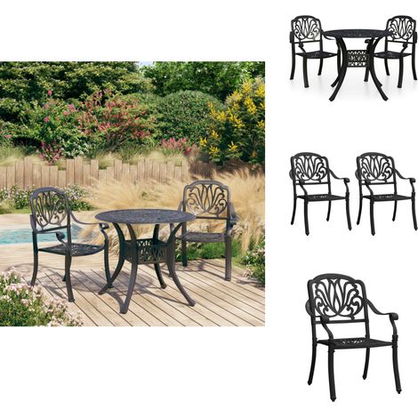 3-tlg. Bistro-Set Aluminiumguss Schwarz - Gartenmöbel - Bistro Set - Alu Guss - Esszimmergarnitur - Gartenstühle (1/5)