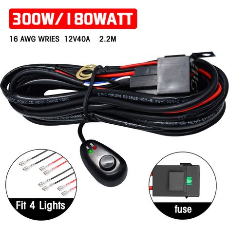 Zoternen Kit de faisceau de câblage à barre lumineuse à LED, 300W 2 Leads 16 AWG Universal avec un relais 40a 40a Interrupteur ON & OFF pour les véhicules hors route ajustez 4 lumières (1/5)