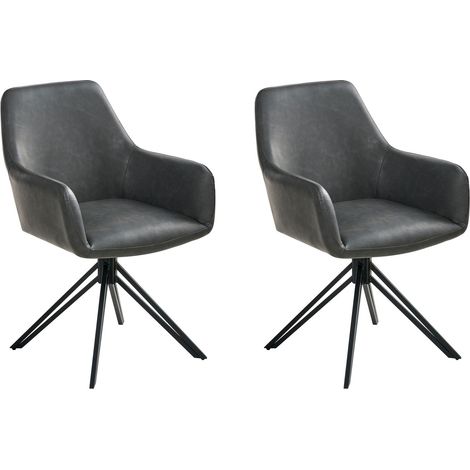Set of 2 Swivel Dining Chairs Black Faux Leather High Backrest Scandinavian Style SANSARC (1/5)
