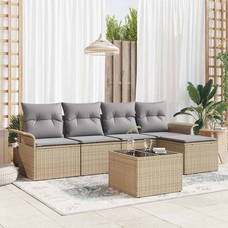 Outdoor-Sofa mit Kissen 6 pcs Beige Poly-Rattan (1/5)