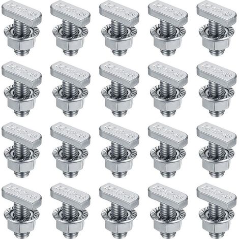 Lot de 20 boulons à fente en T M8 x 20 mm avec 20 écrous hexagonaux pour profilé en aluminium, panneaux solaires photovoltaïques, acier inoxydable plaqué nickel (1/5)