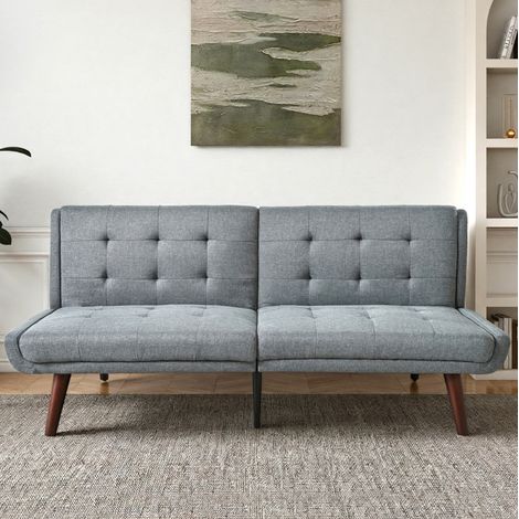Sofa 146 cm 3-in-1 modulierbar aus grauem Leinenstoff, 5-fach verstellbare Rückenlehne und moderne Metallfüße (1/5)